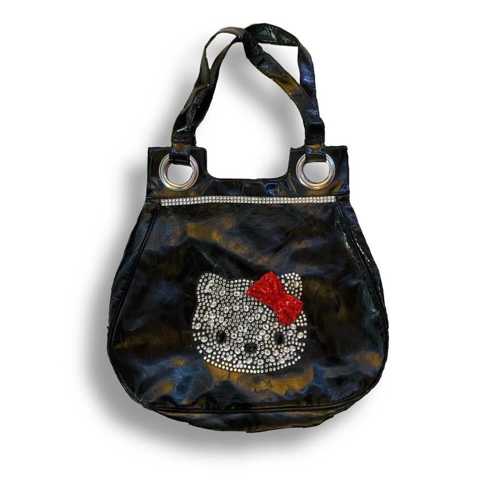 Large black y2k rhinestone Hello Kitty purse